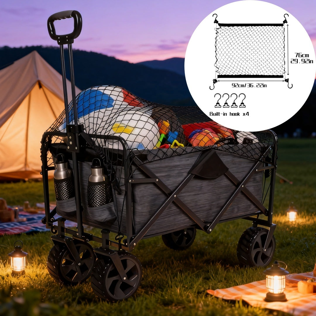 Wagon Cargo Net with 4 Hooks, Black Elastic Mesh Storage Cover for Outdoor Camping Carts, Garden Wagons and Family Outing Gear