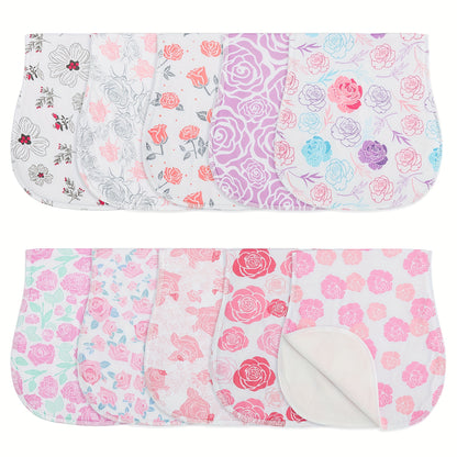 Printed Newborn Burp Cloths, 10-Piece Machine Washable Baby Washcloth and Burp Rag Set with Floral, Butterfly and Fox Style Options for Feeding