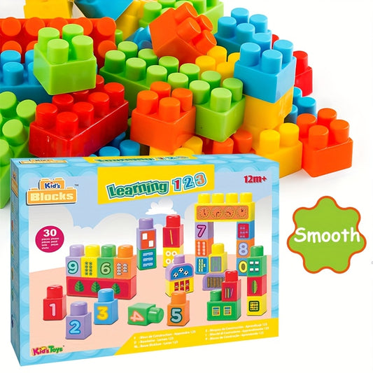 30pcs Large Building Blocks STEM Set with Number Stickers, Early Math and Digit Recognition Stacking Toys, Fine Motor Skill Learning Blocks for Toddlers Ages 1+, Educational Birthday and Christmas Gift