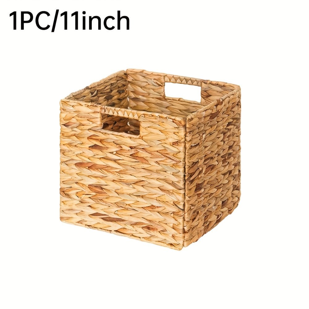 Handwoven Water Hyacinth Cube Storage Basket, Foldable 11 x 11 Inch Organizer for Shelves, Laundry and Everyday Home Clutter with Pack Options