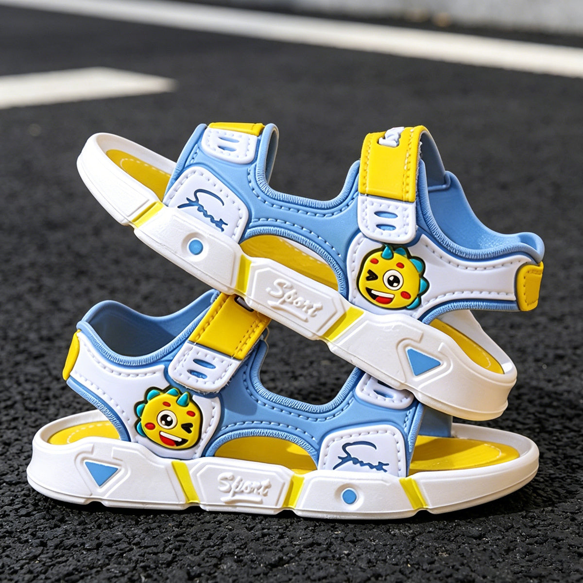 Kids Colorblock Summer Sandals with Two Adjustable Straps, Lightweight Open-Toe Shoes with Soft Elastic Soles for Boys and Girls in Pink, Khaki or Sky Blue