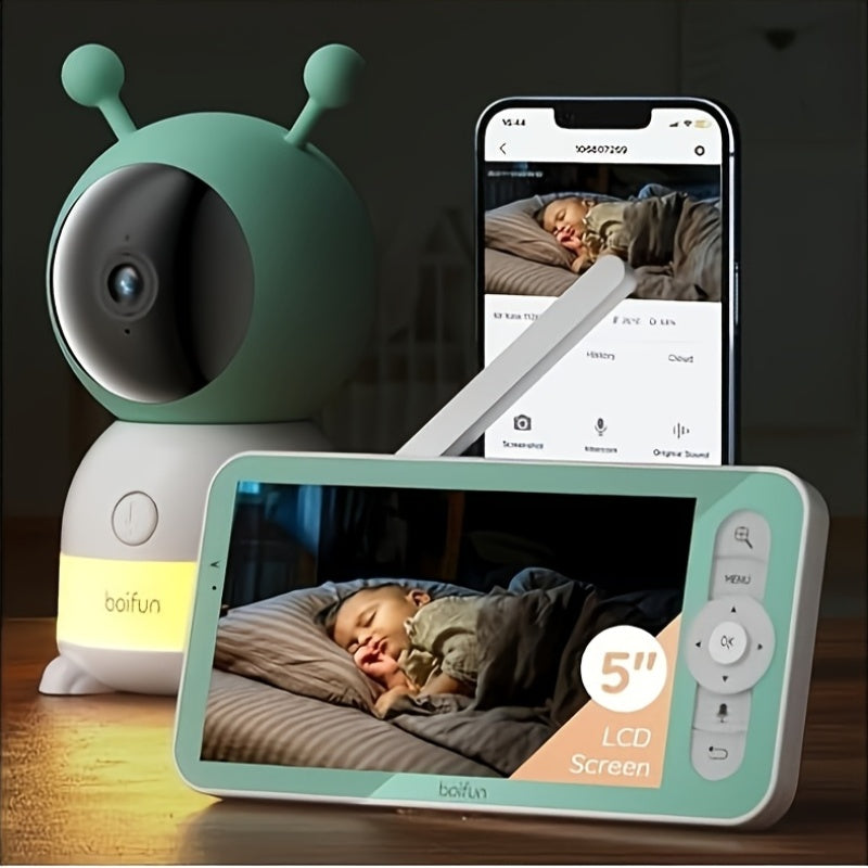 2K WiFi Baby Monitor with 5-Inch Screen and Camera, BOIFUN Nursery Video Monitor with Night Vision, Auto Tracking, Two-Way Audio and Smartphone App