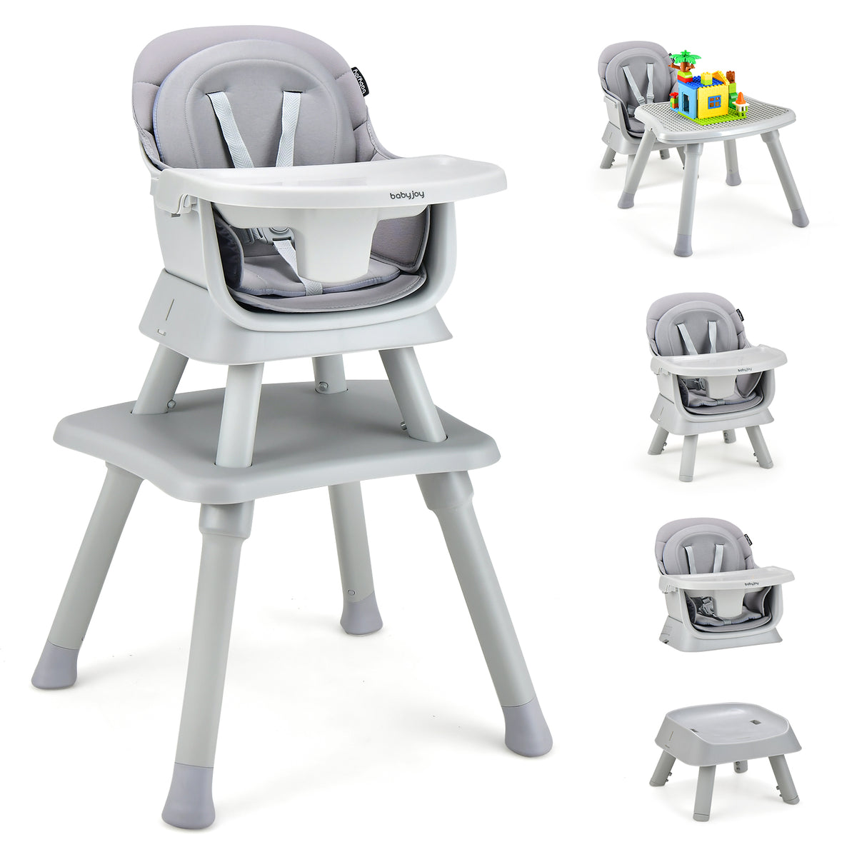 8-in-1 Baby High Chair with Activity Table, BABYJOY Convertible Feeding Seat with Removable Tray, Booster Mode and 5-Point Harness for Ages 6 Months to 6 Years
