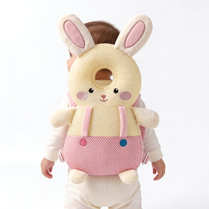 Plush Baby Head Cushion Backpack with Astronaut, Pink Rabbit or Brown Bear Design, Adjustable Straps for Supervised Crawling and First Steps