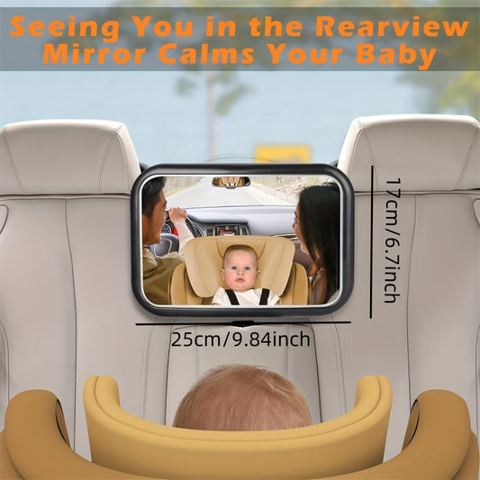 Baby Car Mirror with Light and Remote Control, Rechargeable Back Seat View Mirror with 175° Convex Lens and 30-Second Night Check Mode