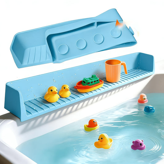 Bathtub Water Splash Barrier for Kids, Foldable Silicone Bath Guard with 11 Suction Cups and Organizer Design for Baby and Toddler Bath Time
