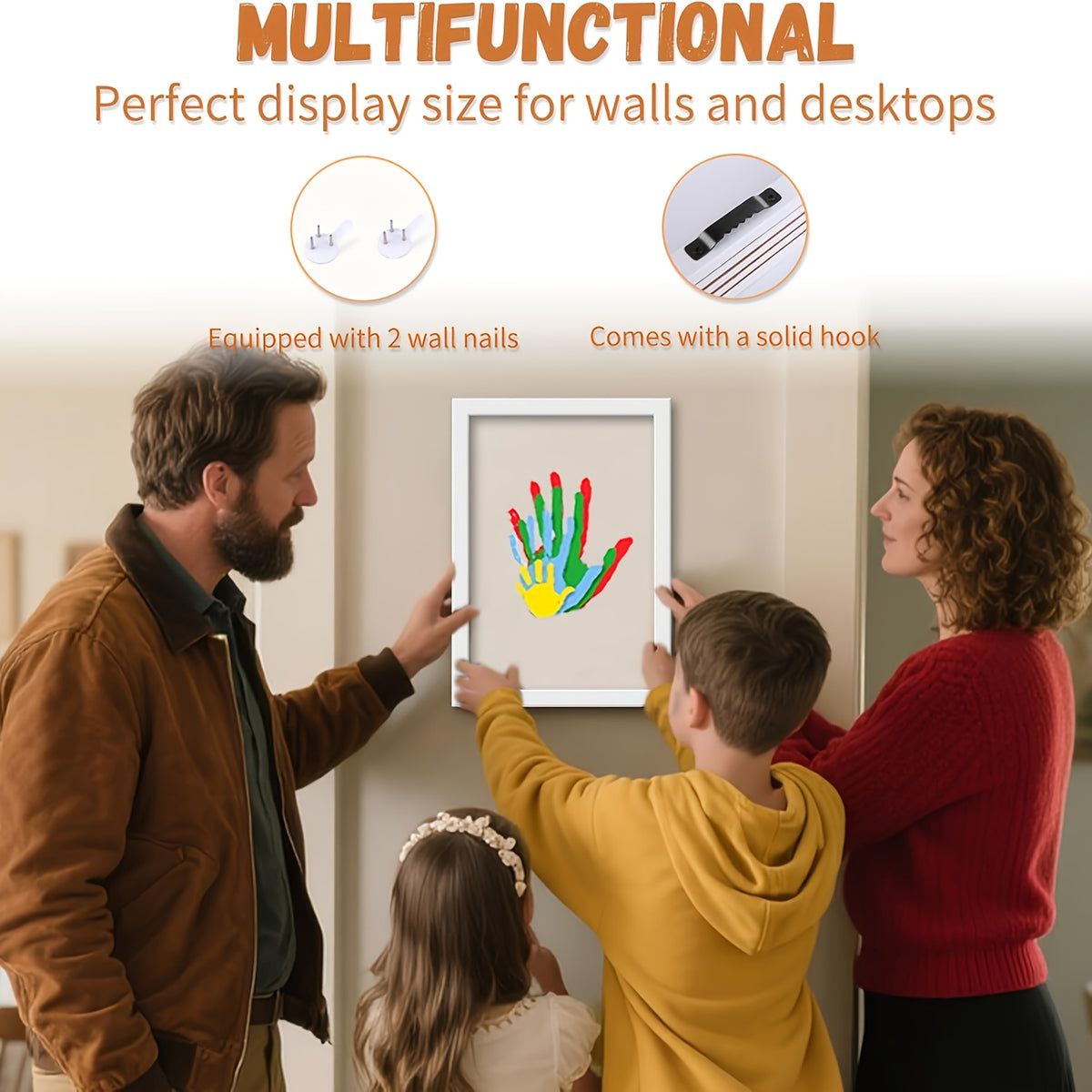 Family Handprint Kit with Keepsake Frame, 4 Handprint Spaces and 6 Paint Colors for Shared Memory Making, Mother's Day or Holiday Gift