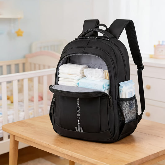 Utility-Pocket Diaper Backpack for Moms and Dads, Large-Capacity Multi-Compartment Baby Bag with Casual Tassel Detail for Travel and Daily Essentials