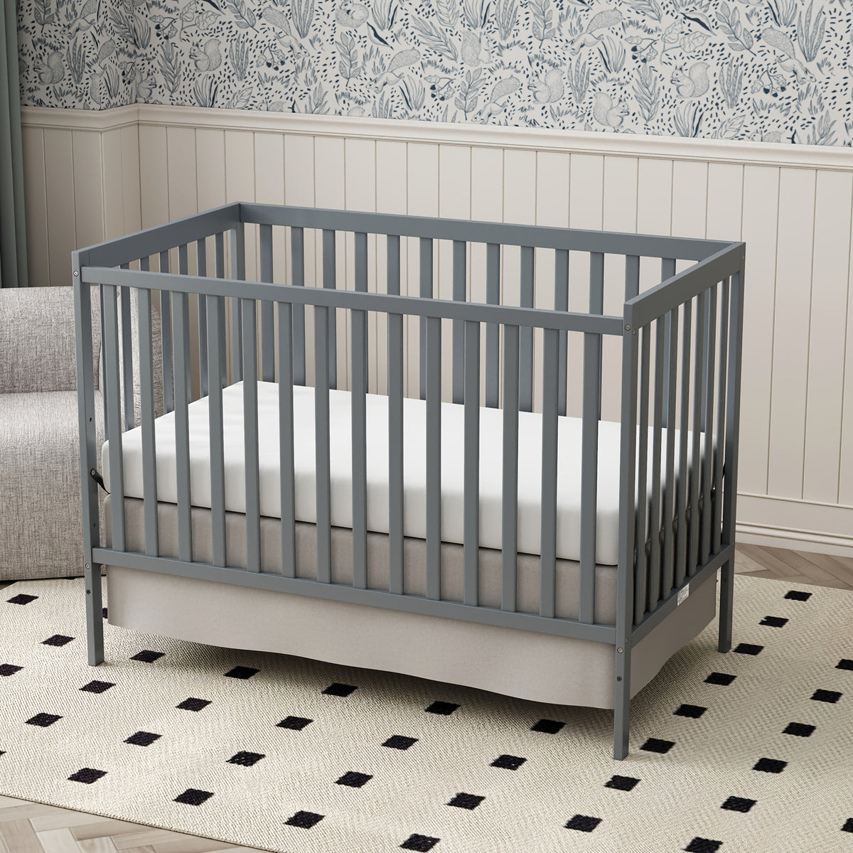 5-in-1 Convertible Crib by Goldzone, New Zealand Pine Wood Baby Crib with 4 Adjustable Mattress Heights, Toddler, Daybed and Full-Bed Options