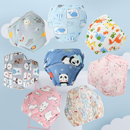 Reusable Washable Toddler Training Pants, 4pcs or 8pcs Pack, Breathable Elastic Waistband Cloth Diapers for Toilet Training, Cute Dog & Animal Prints, Potty Training Gift for Boys and Girls
