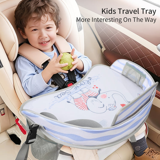 Kids Car Seat Activity Tray for Road Trips, Portable Travel Play and Drawing Surface with Dinosaur, Elephant, Bear, Giraffe or Hippo Styles