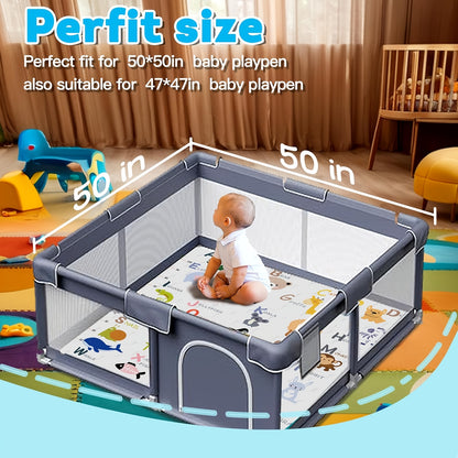 Animal Alphabet Baby Play Mat, Soft Non-Slip Foldable Crawling Floor Mat for Supervised Tummy Time, Machine Washable with Multiple Size Options