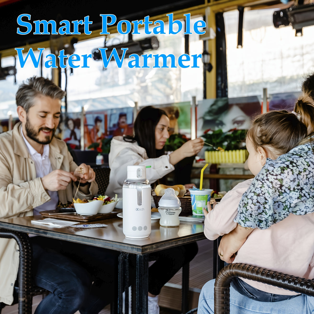 Rechargeable Formula Water Warmer by IXTECH, 8 oz Portable Electric Travel Flask with Adjustable Temperature Control and Leak-Resistant Spout