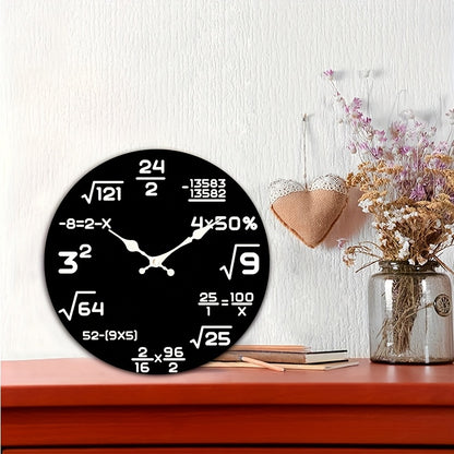 Math Wall Clock 12 Inch Round with Number-Themed 2D Flat Face, Silent Quartz Battery-Operated Decorative Clock for Bedroom or Office