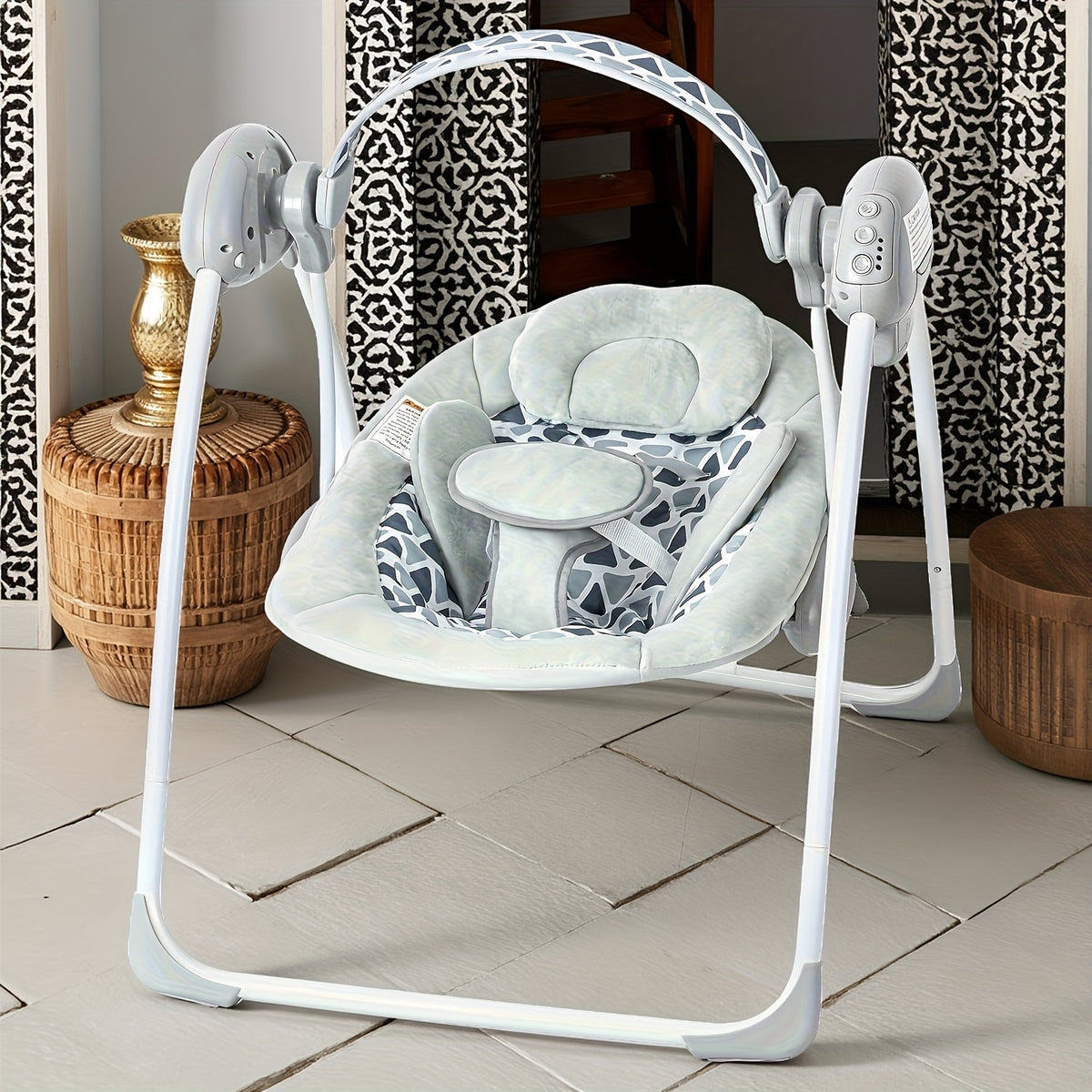 Timer Baby Swing for Supervised Awake Time, Portable Infant Seat in Gray or Pink, Listed 0–6 Months and 6–20 lbs for Everyday Use