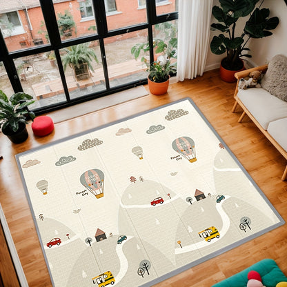 Double-Sided Baby Crawling Mat 76 x 57 Inches, Foldable Easy-Clean Floor Play Mat with Illustrated Designs for Supervised Tummy Time and Toddler Play