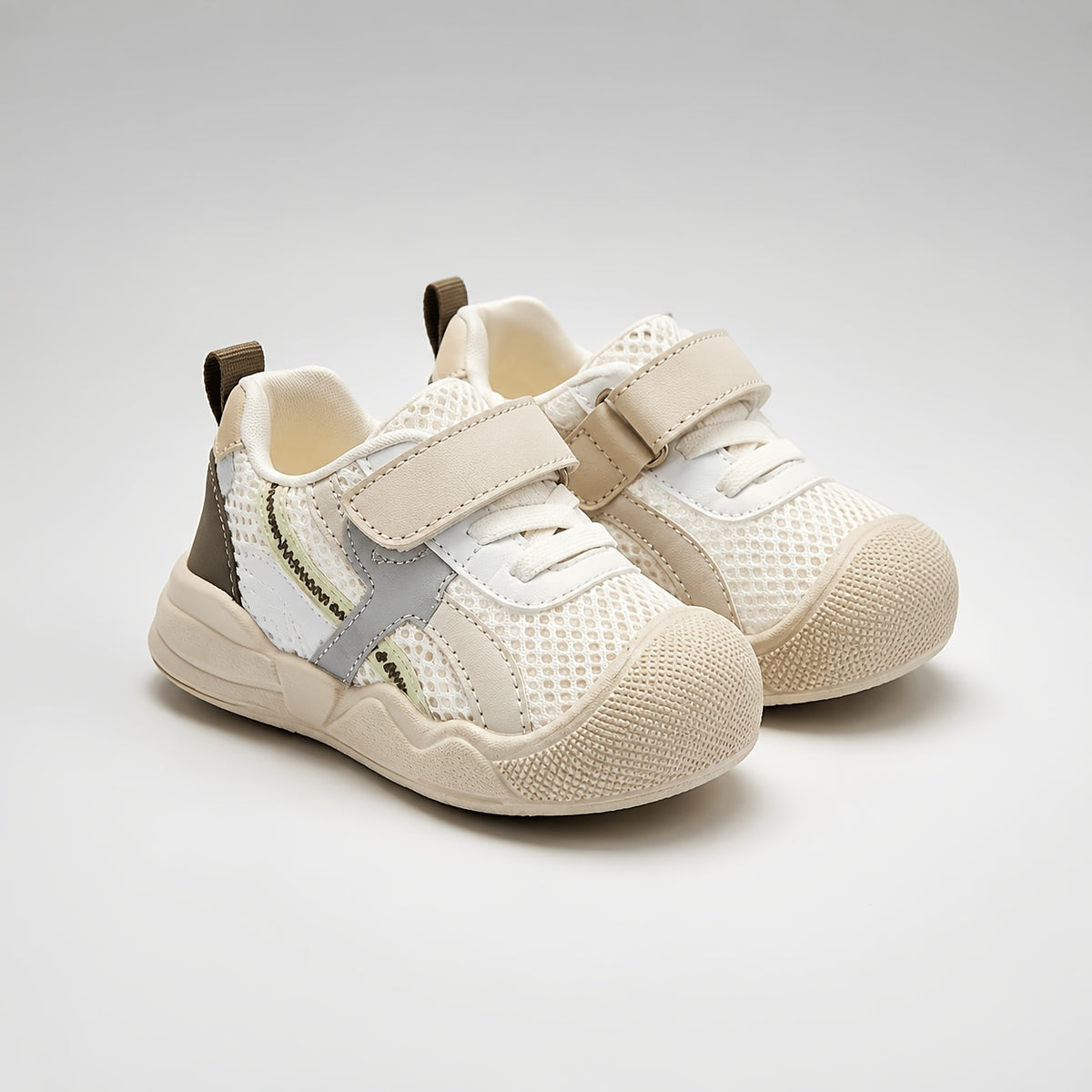 Toddler Mesh Strap Sneakers with Contrast Panels, Breathable Spring and Summer Walking Shoes for Boys and Girls in Pink, Camel or Blue, US Toddler Sizes 4-9