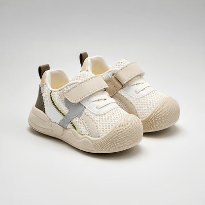 Toddler Mesh Strap Sneakers with Contrast Panels, Breathable Spring and Summer Walking Shoes for Boys and Girls in Pink, Camel or Blue, US Toddler Sizes 4-9