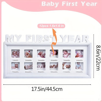12-Month Baby Milestone Photo Frame in White, Neutral First-Year Picture Display and Keepsake Sign for First Birthday or Baby Shower Gifts
