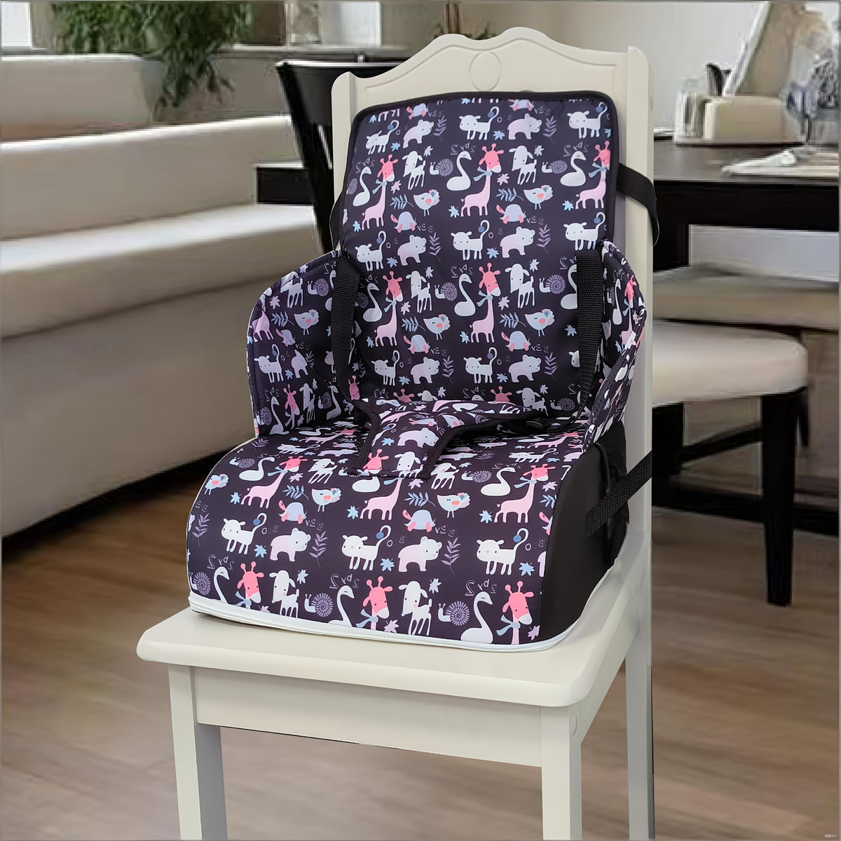 Children's Dining Booster Cushion with Backrest, Foldable Portable Chair Seat Pad with Removable Washable Cover for Home and Outdoor Meals