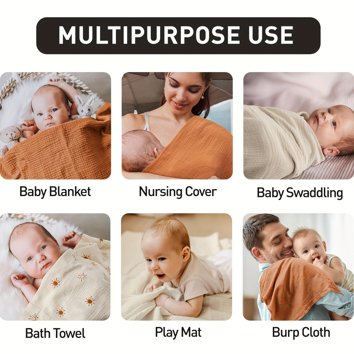 Swaddle Blankets for Newborns, 3-Pack Soft Breathable 38 x 40 Inch Receiving Blankets for Swaddling, Burp Cloth Use & Baby Shower Gifts