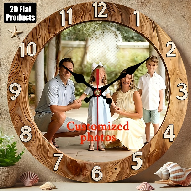 Silent Personalized Photo Nursery Clock with Custom Printed Design, Round 2D Battery-Operated Wall Decor for Baby Room or Bedroom in Two Sizes