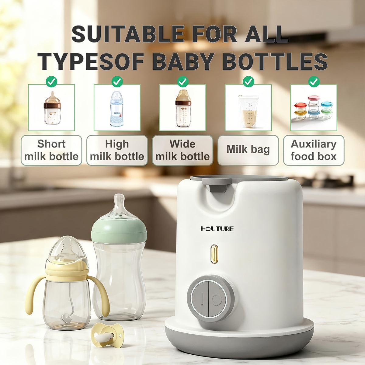 3-Minute Baby Bottle Warmer & Steam Sterilizer with Anti-Dry-Burn Protection and Automatic Shut-Off for Convenient Daily Bottle Preparation