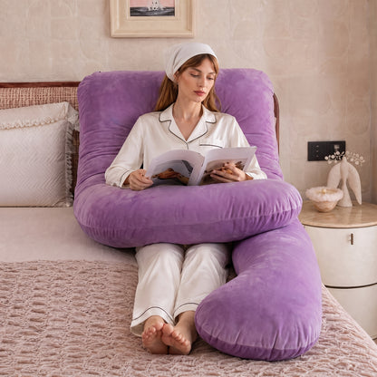 Memory Foam Pregnancy Pillow, 55-Inch U-Shaped Full Body Maternity Cushion with Adjustable Fill and Washable Flannel Cover for Side Sleepers