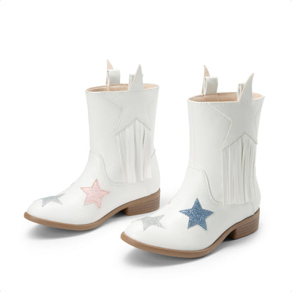 Girls Tassel Cowgirl Boots by DREAM PAIRS, Western Mid-Calf Cowboy Style for Toddler, Little Kid and Big Kid Sizes, Golden, Camel or White Color Options