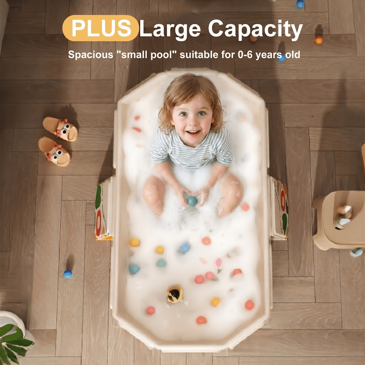 Space-Saving Foldable Kids Bathtub with Non-Slip Base, Portable Collapsible Bath Tub for Small Bathrooms, Family Travel and Easy Storage