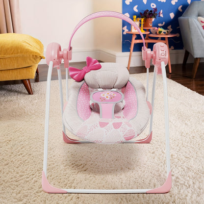 Baby Swing Seat with Timer in Green or Pink, Portable Infant Activity Swing with Patterned Seat for Supervised Awake Use, Listed 6–20 lbs