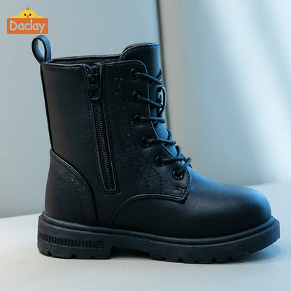 Boys Casual Boots in Black by Daclay, Solid-Color Slip-Resistant Outdoor Footwear for Toddler, Little Kid and Big Kid Fall and Winter Wear