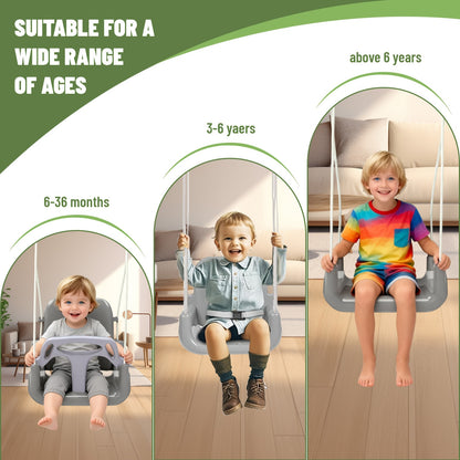 Foldable 3-in-1 Child Swing Set with Metal Stand, Detachable Seat for Ages 6 Months to 10 Years, Indoor or Outdoor Use and Compact Storage