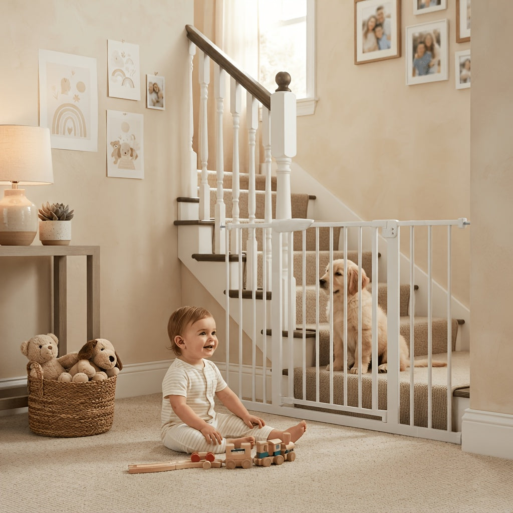Pressure Mount Baby Gate with Auto-Close Door, No-Drill Metal Safety Barrier for Doorways and Hallways, One-Hand Opening and 29-48 Inch Width Options