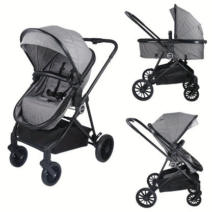 Reversible Baby Stroller with Parent-Facing and World-Facing Modes, Bassinet Configuration, Canopy and Storage Basket for Family Outings