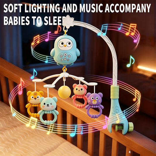 Rotating Baby Musical Toy with Detachable Animal Bells, Lullaby Sound and Night Light for Nursery Soothing, 360-Degree Music Device in Color Options