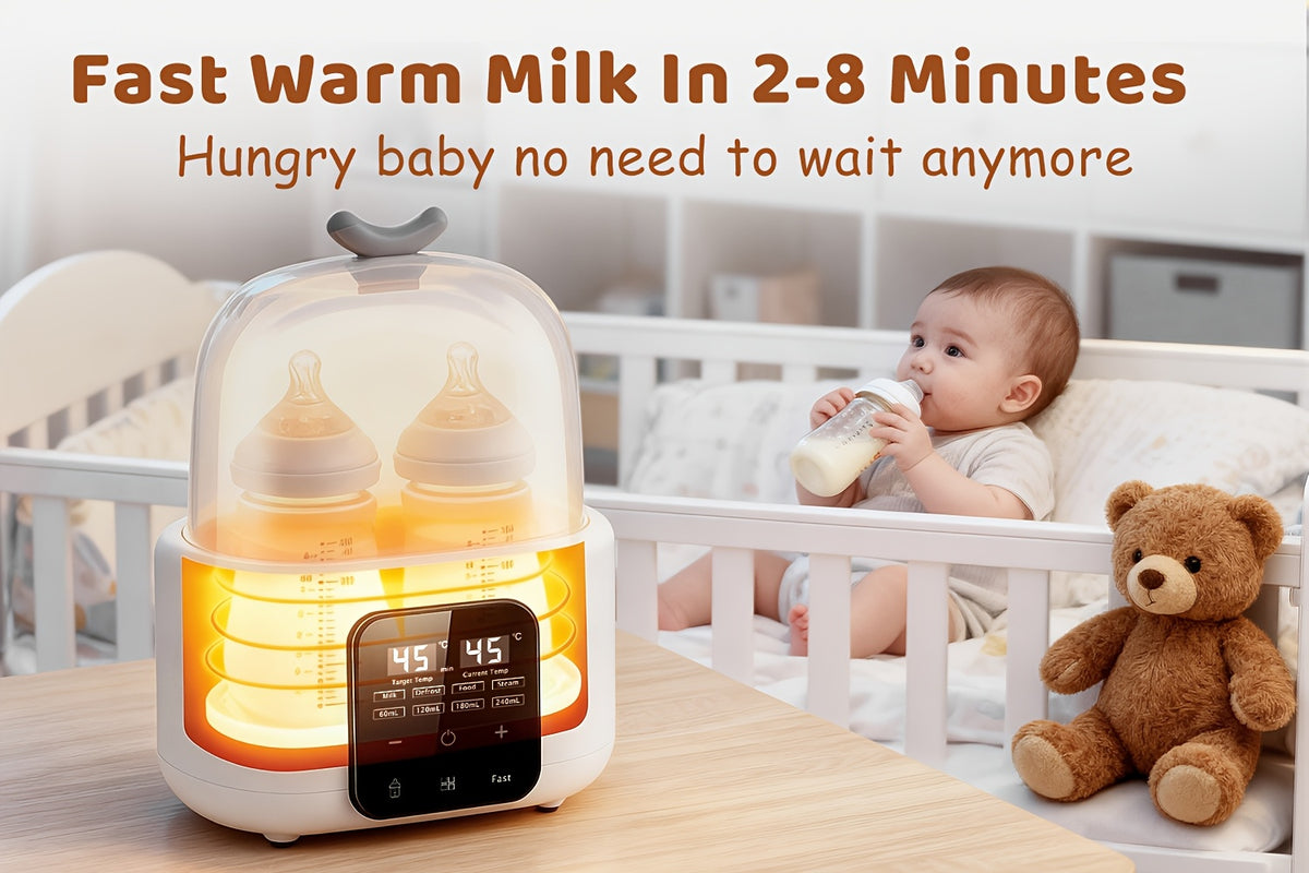 Digital Baby Bottle Warmer 6-in-1 with Timer and Adjustable Temperature, White Countertop Milk Heater with Defrost, Keep Warm and Food Jar Warming