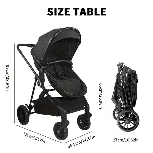 Reversible Baby Stroller with Parent-Facing and World-Facing Modes, Bassinet Configuration, Canopy and Storage Basket for Family Outings