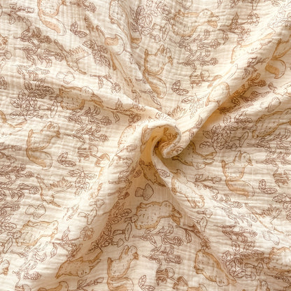 Double-Layer Baby Blanket with Cotton Gauze and Minky Dot Backing, 39.37 x 39.37 Inch Newborn Wrap in Bear, Rabbit and Dinosaur Prints