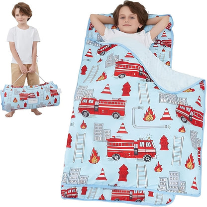 Kids Nap Mat with Pillow and Blanket for Preschool Daycare, Roll-Up Slumber Mat for Boys and Girls, Colorful Prints for Travel and Rest Time