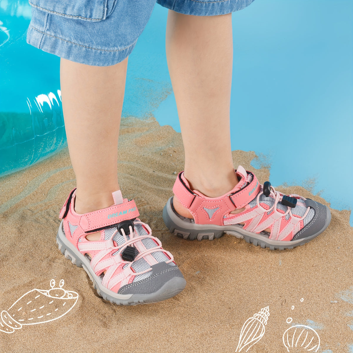 Kids Mesh Closed-Toe Sandals for Boys and Girls | Adjustable Two-Strap Outdoor Summer Shoes with EVA Soles for Toddler to Big Kid Sizes