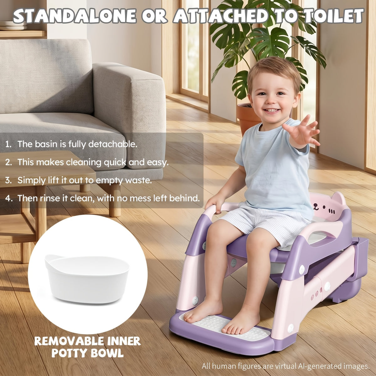 Height Adjustable 3-in-1 Potty Training Chair, Toilet Seat and Step Stool for Toddlers, Foldable Kids Potty with Splash Guard and Anti-Slip Steps for Boys and Girls