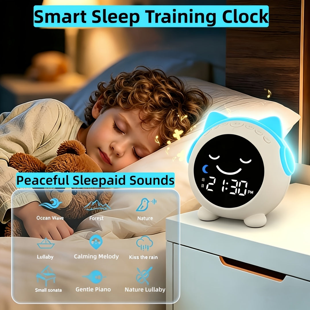 Toddler Sleep Training Clock with OK-to-Wake Color Display, LED Night Light, Sound Machine and Bluetooth Music Player for Kids Bedroom