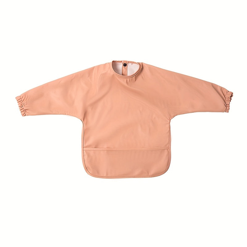 Sleeved Baby Bib with Food Pocket, Wipeable Long Sleeve Feeding Smock with Snap Closure for Babies and Toddlers 6-36 Months at Mealtimes