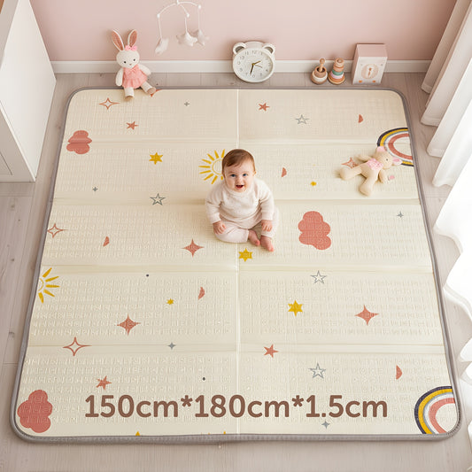 Reversible ABC Baby Play Mat with Rainbow Print, Foldable Waterproof Padded Foam Floor Mat in Three Sizes for Supervised Tummy Time and Toddler Play