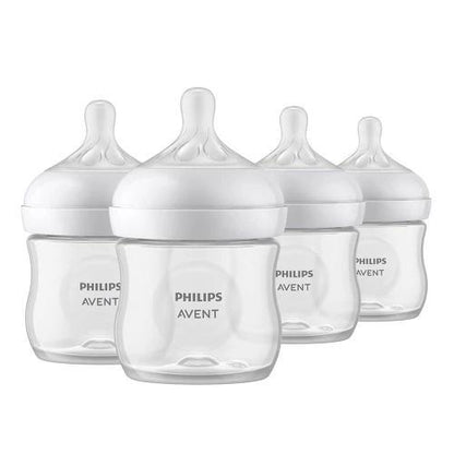 Philips Avent Natural Baby Bottle Set, 4 oz Clear Feeding Bottles in a 4-Pack for Newborn Feeding Routines, Home, Travel and Baby Shower Gifts