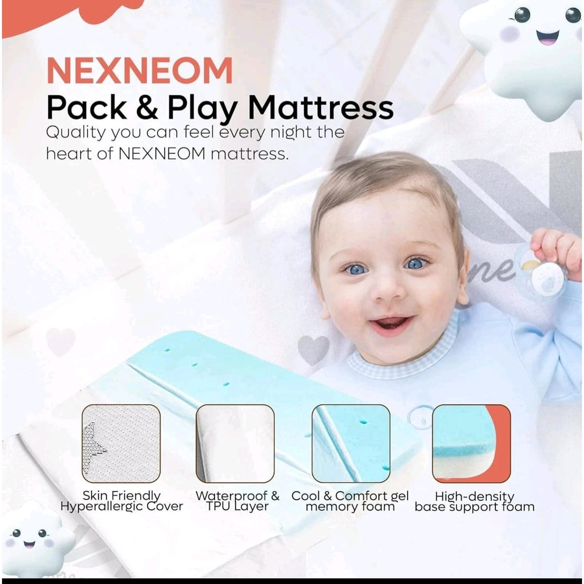 Playard Mattress 38 x 26 Inch Memory Foam Pad with Removable Washable Cover, Breathable Pack and Play Mattress Replacement for Compatible Playards, Check Fit Before Use