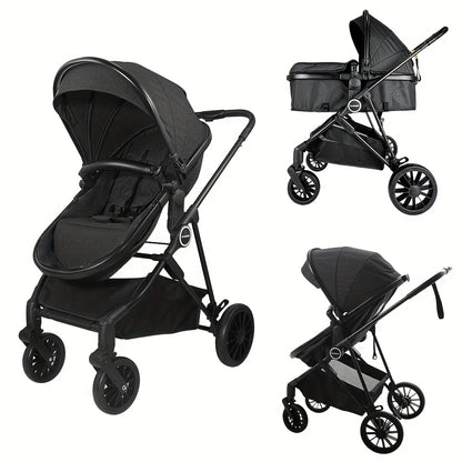 Reversible Baby Stroller with Parent-Facing and World-Facing Modes, Bassinet Configuration, Canopy and Storage Basket for Family Outings