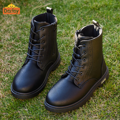 Boys Casual Boots in Black by Daclay, Solid-Color Slip-Resistant Outdoor Footwear for Toddler, Little Kid and Big Kid Fall and Winter Wear