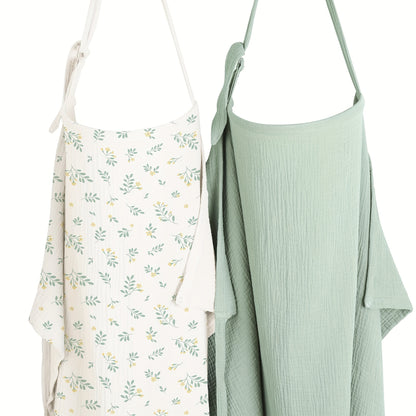 Muslin Nursing Cover Set with Rigid Hoop, 2-Pack 100% Cotton Breathfeeding Privacy Aprons, Lightweight Breathable Adjustable Covers for Moms